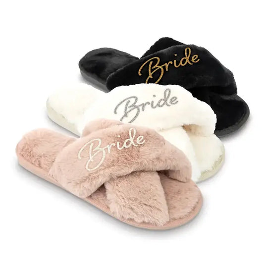 Plush Bride Crossband Slide House Slippers